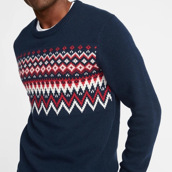 Old Navy Men's Blue Fair Isle Crew-neck Sweater - Picture 3 of 7
